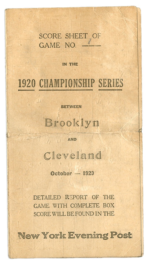 Jackie Robinson & Brooklyn Dodgers - Unusual Brooklyn Dodgers 1920 World Series Scorecard- Only One Known