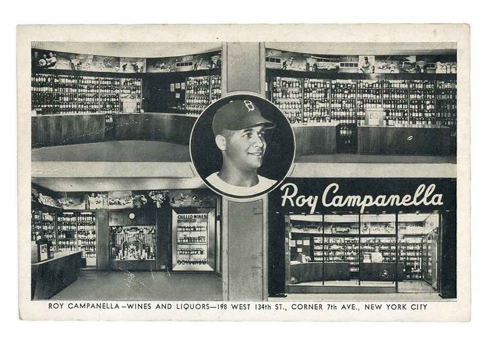 Jackie Robinson & Brooklyn Dodgers - Roy Campanella Harlem Liquor Store Postcard