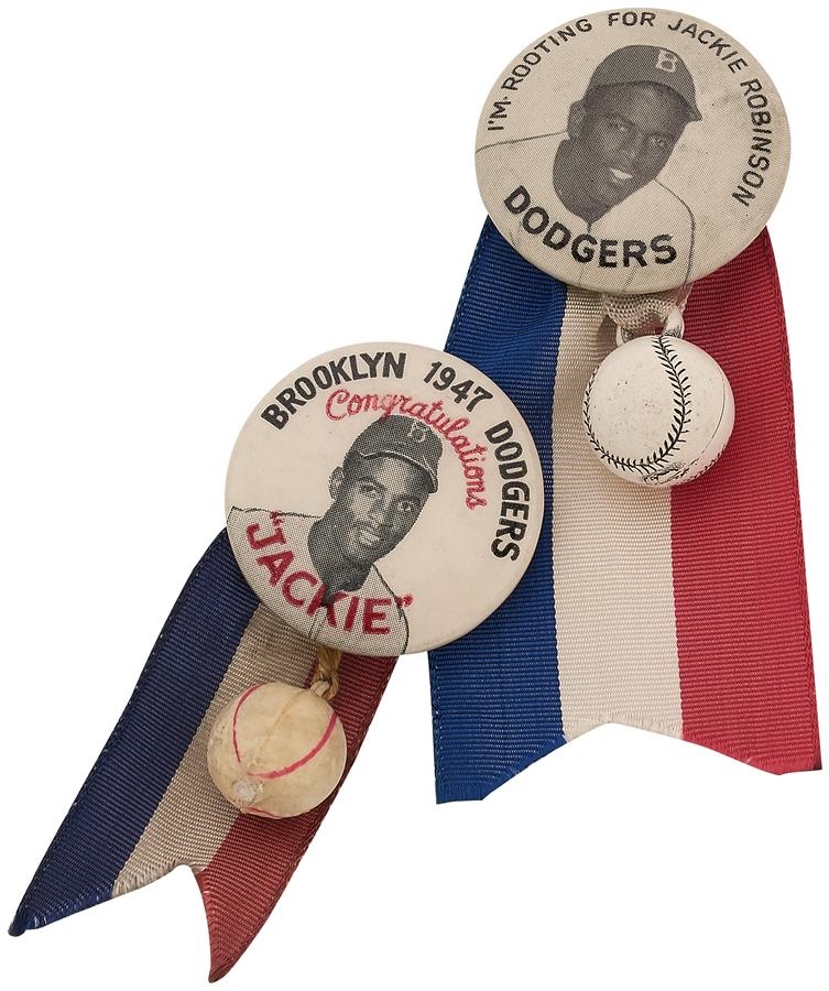 Jackie Robinson & Brooklyn Dodgers - Two 1947 Jackie Robinson Pins