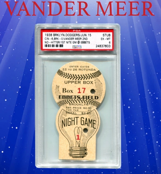 Jackie Robinson & Brooklyn Dodgers - 1938 Night Game "Light Bulb" Ticket from Vander Meer's Second Consecutive NO-Hitter - Finest Known Example