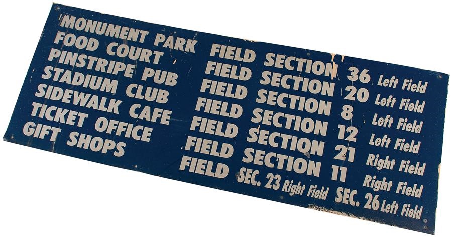Stadium Artifacts - Monument Park Yankee Stadium Section Sign