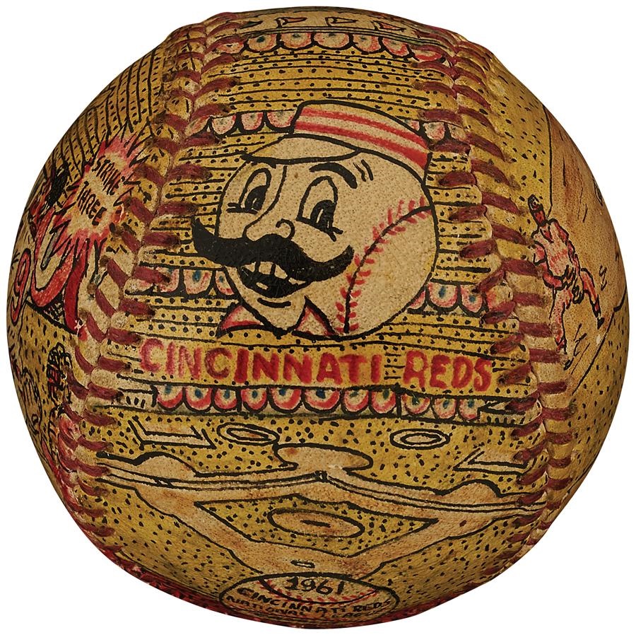 - 1961 Cincinnati Reds Hand Painted Baseball by George Sosnak (Jim Maloney Collection)
