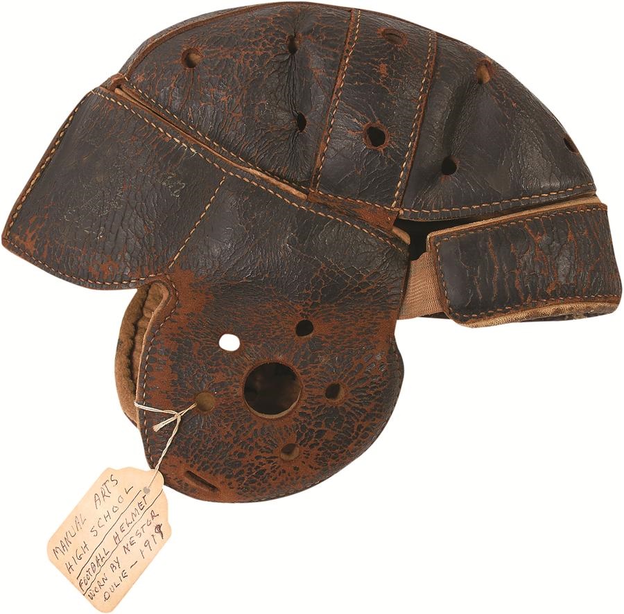 - Early Football Leather Helmets & Spikes w/1919 Manual Arts HS (6) (from Helms Museum)