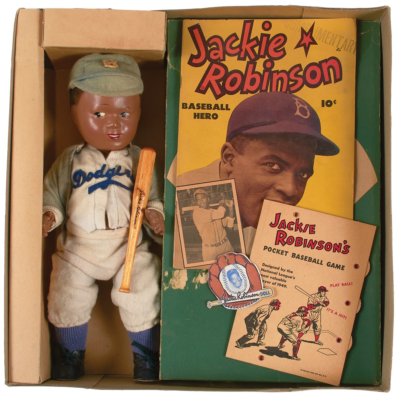 Jackie Robinson & Brooklyn Dodgers - Jackie Robinson Doll in Original Box - Rarest Version and Most Complete One We Have Seen
