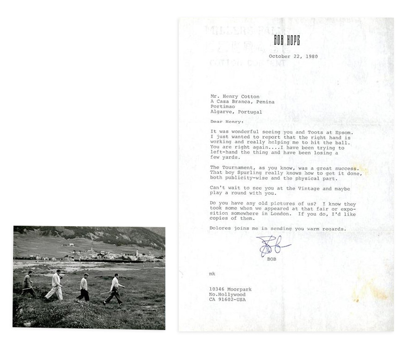 - 1960 Bob Hope Golf Photo & Letter to Henry Cotton (PSA/DNA)
