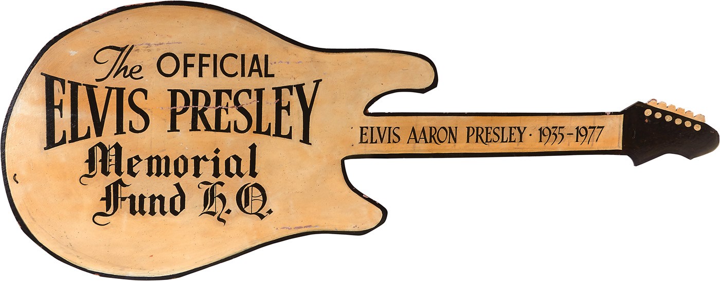 Rock 'n'  Roll - HUGE Figural Guitar Wood Sign for The Official Elvis Presley Memorial Fund