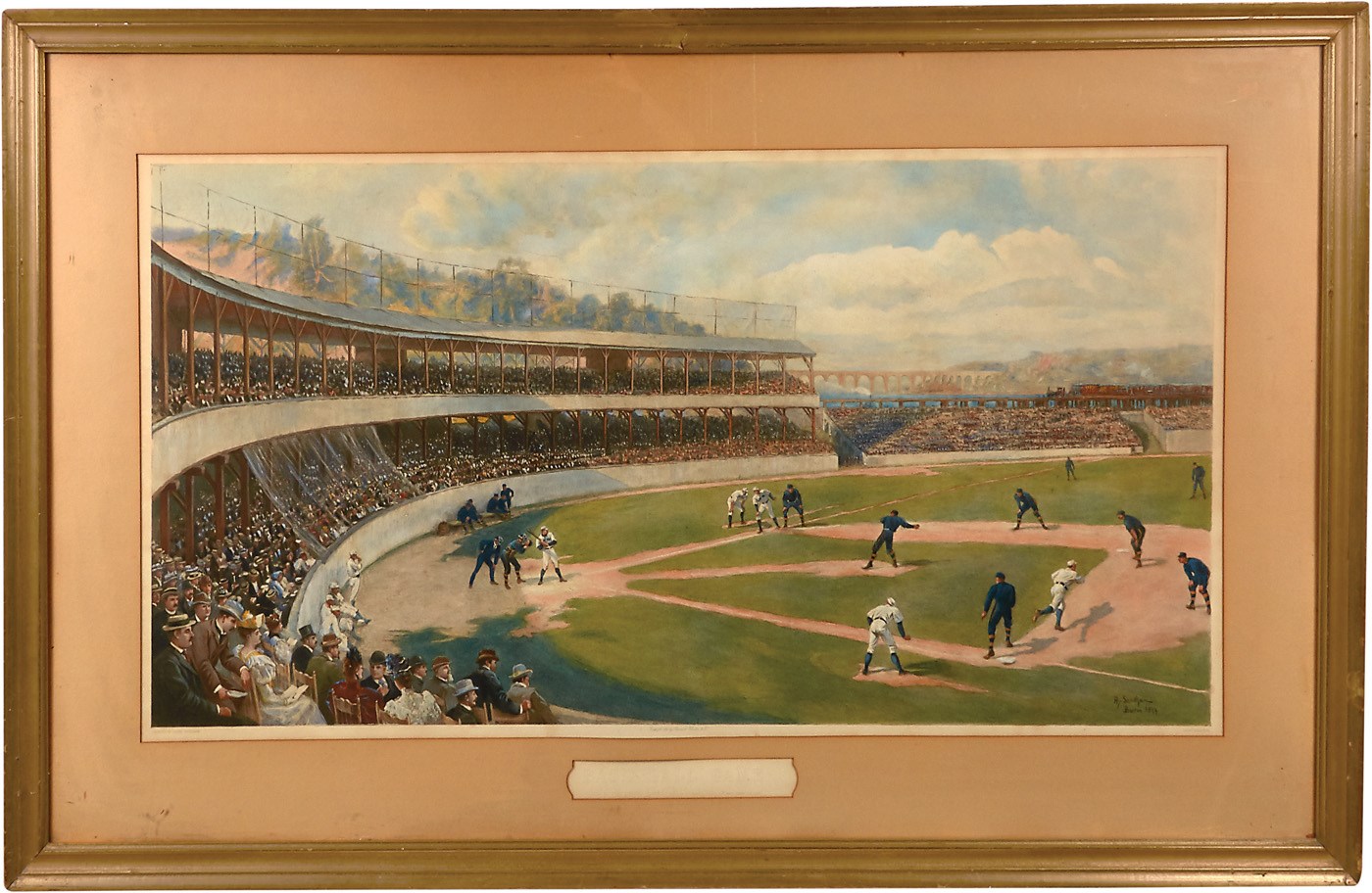 Early Baseball - 1894 Temple Cup Photogravure by Henry Sandham - Rare Handcolored Version