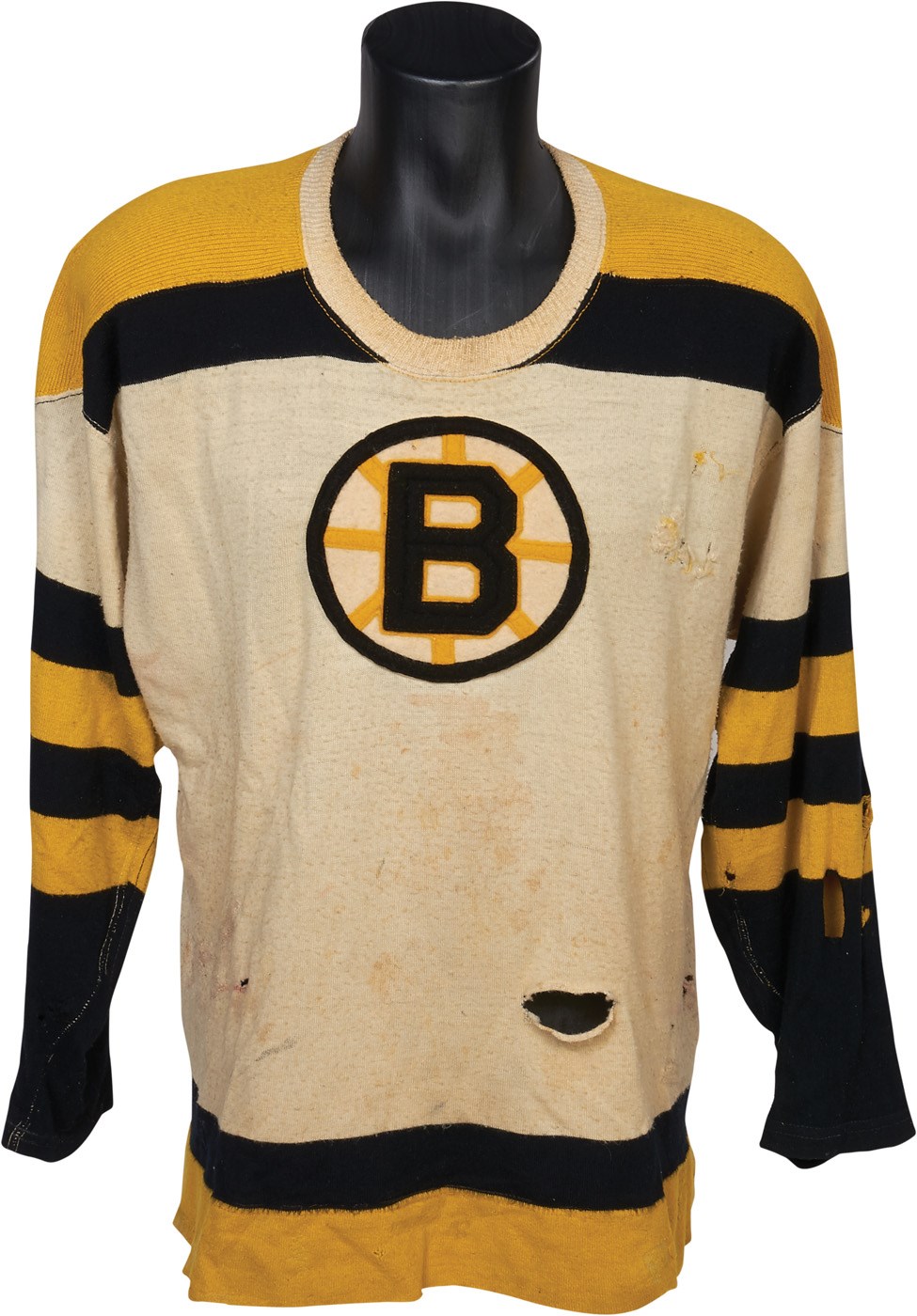 Hockey - 1950s Fleming MacKell Game Worn Boston Bruins Sweater w/38 Team Repairs