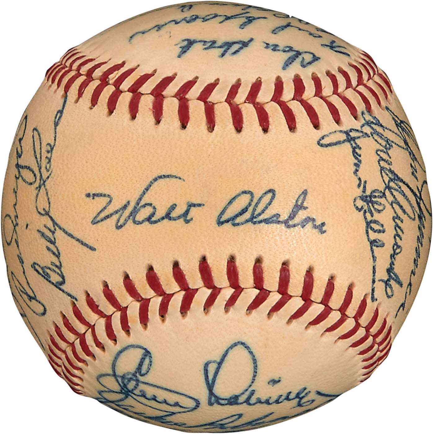 Jackie Robinson & Brooklyn Dodgers - High Grade 1955 World Champion Brooklyn Dodgers Team-Signed Baseball (PSA)
