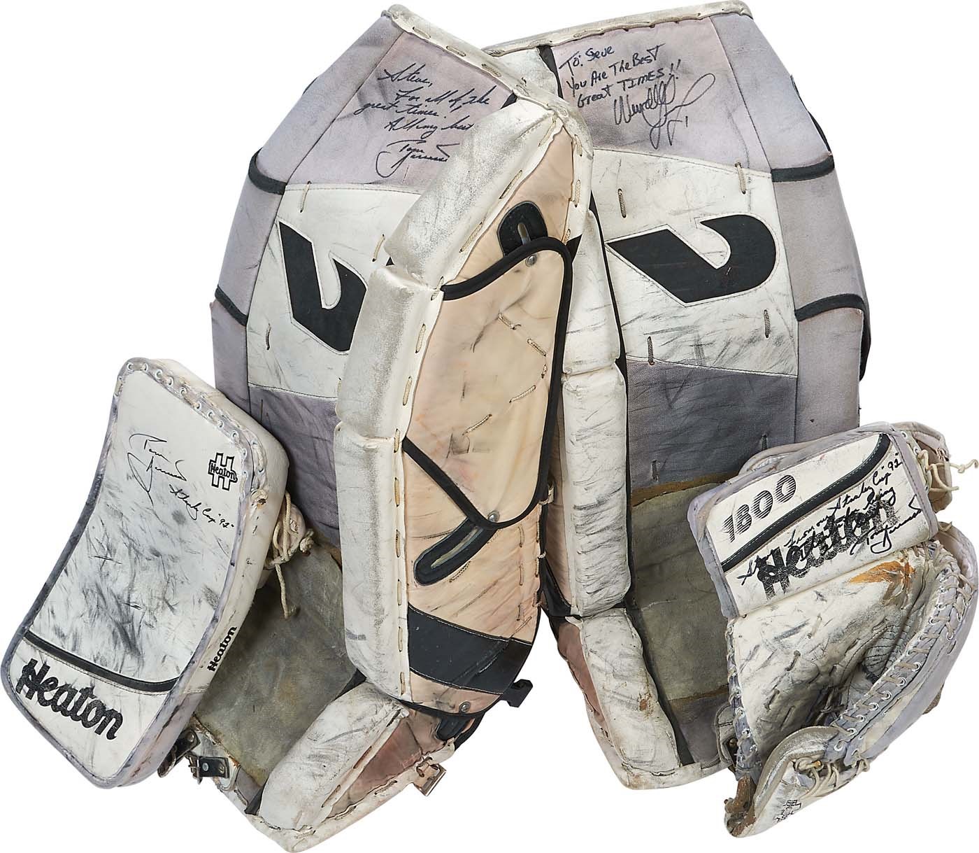Hockey - 1992 Tom Barrasso Stanley Cup Finals Game Worn Catcher, Blocker and Leg Pads (Photo-Matched)