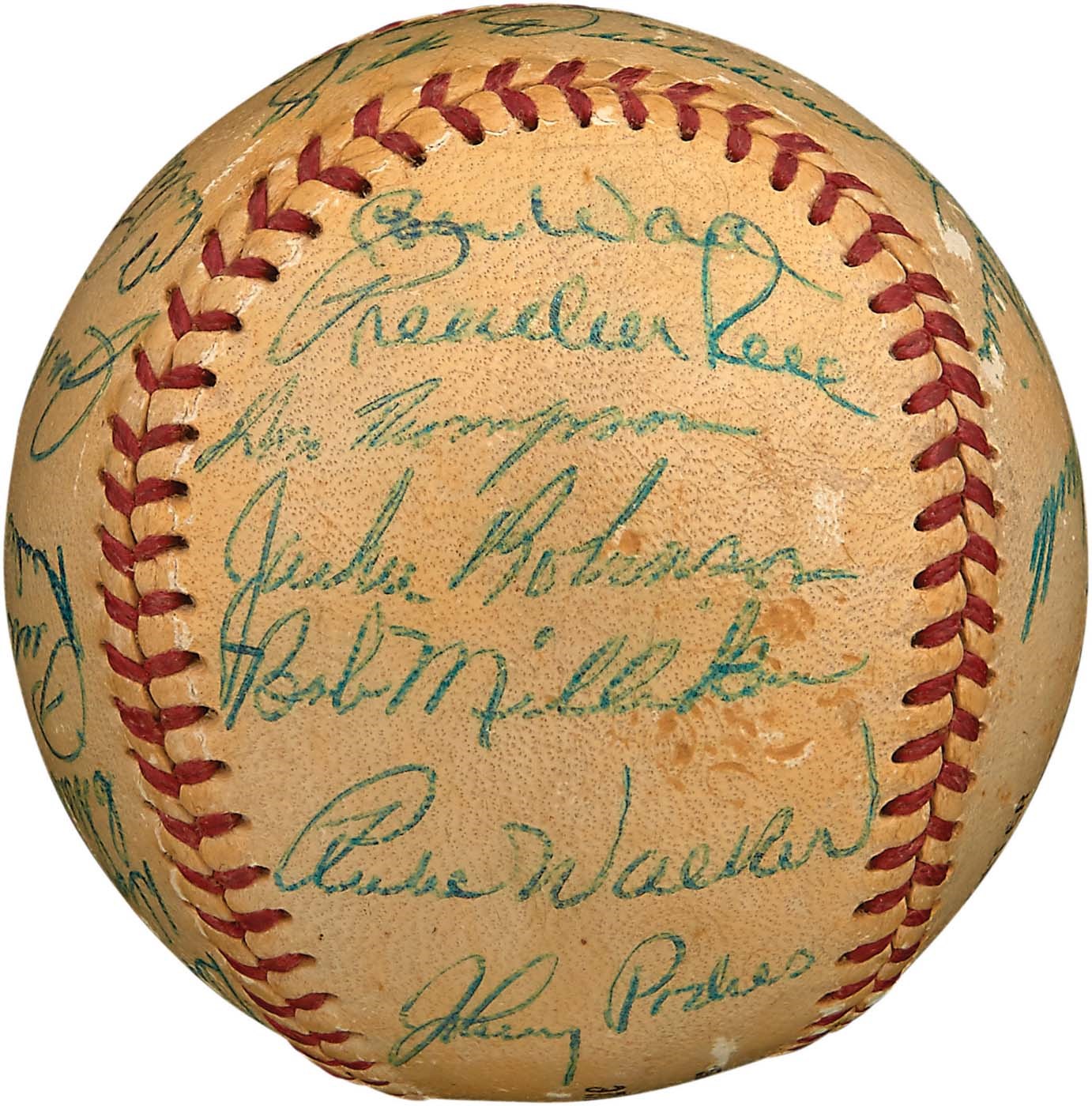 Jackie Robinson & Brooklyn Dodgers - 1954 Brooklyn Dodgers Team-Signed Baseball w/Robinson & Campy (PSA)