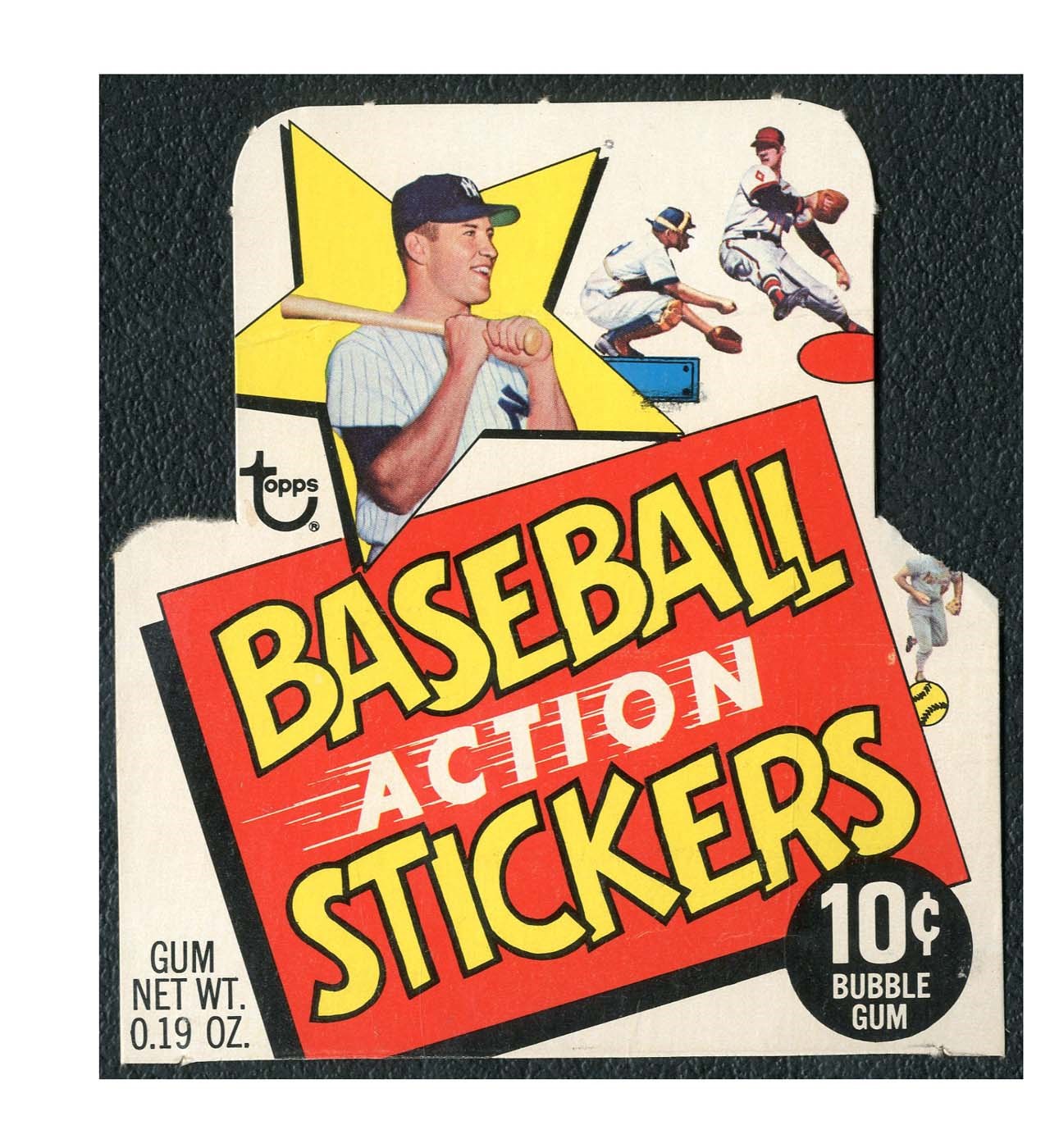 - 1968 Topps Baseball Action Stickers Box Top with Mickey Mantle - Extremely Rare!
