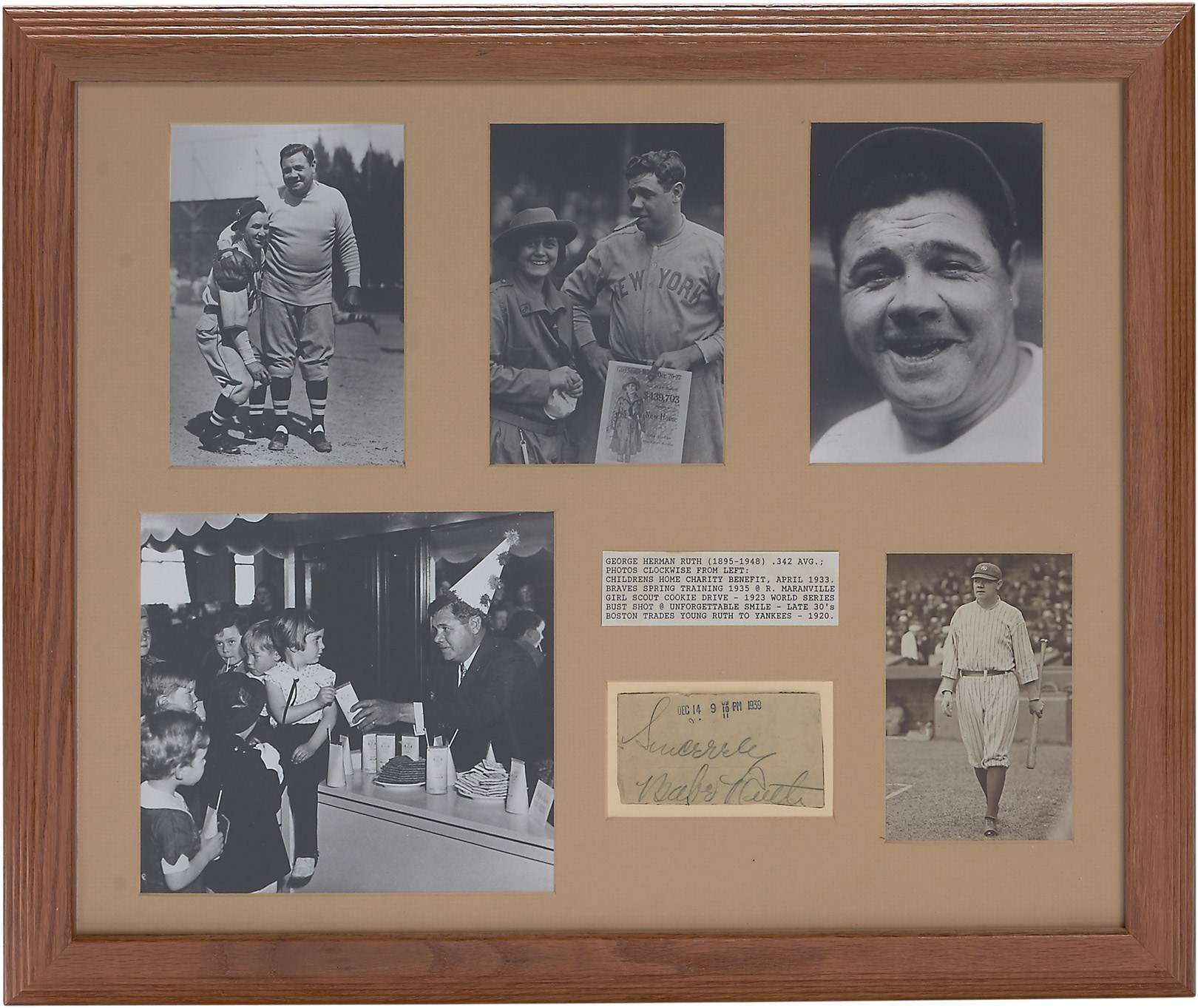 - 1939 Babe Ruth Signed Ticket Display (PSA)