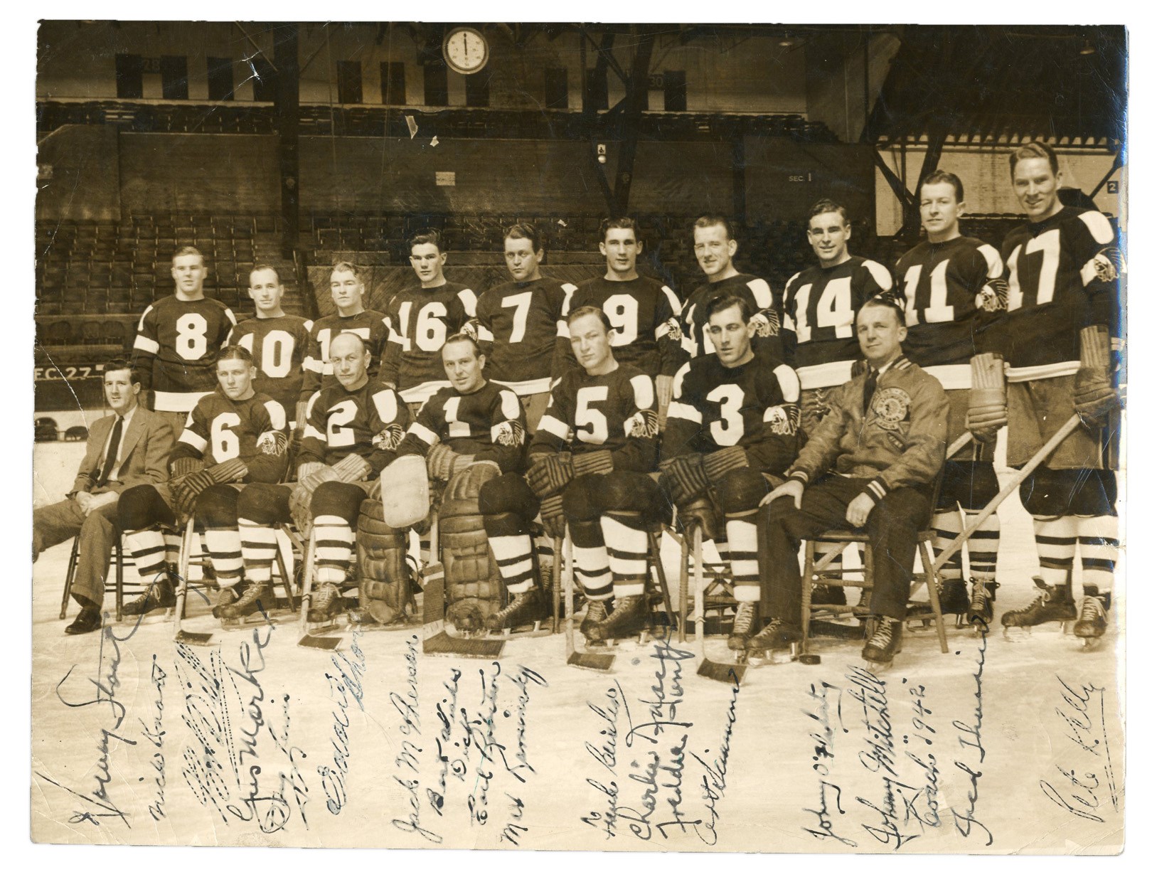 Hockey - 1941-42 Springfield Indians Team-Signed Photograph w/ Eddie Shore (PSA)