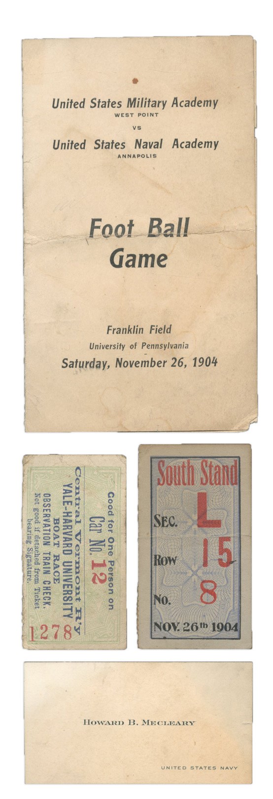 - 1904 Army vs. Navy Foot Ball Game Program and Ticket