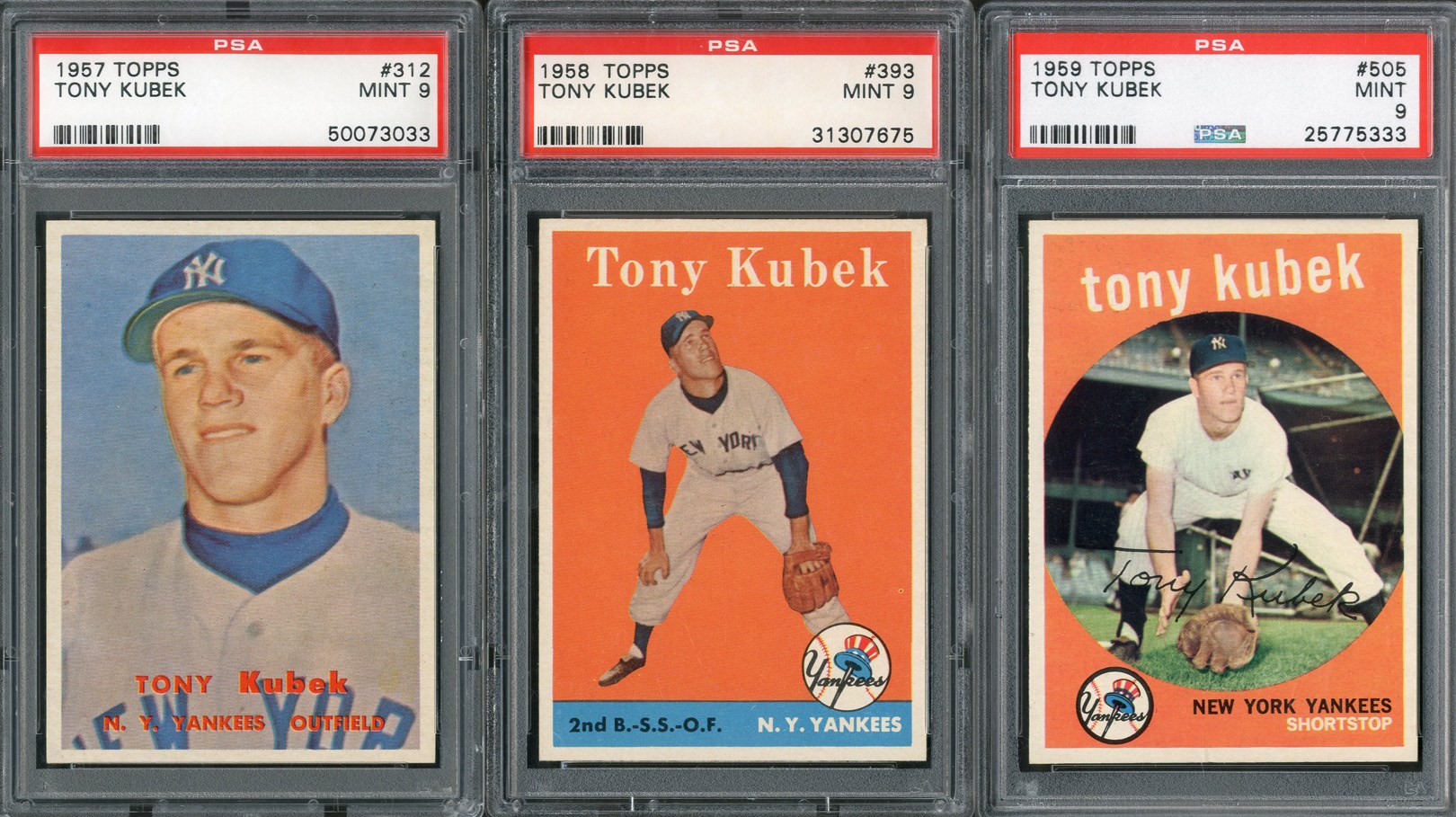 - 1957, 58, 59 Topps Tony Kubek (All PSA MINT 9)