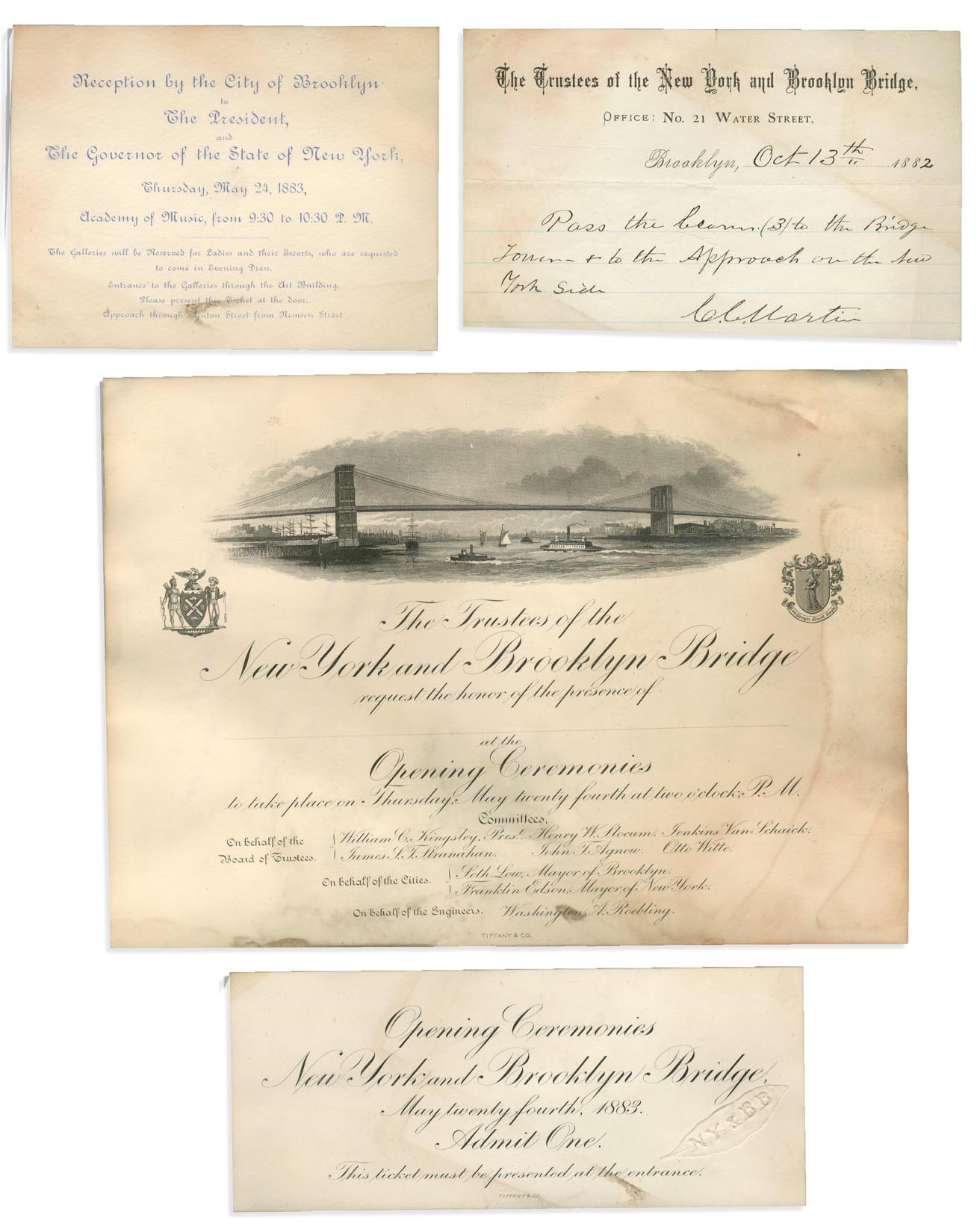Jackie Robinson & Brooklyn Dodgers - 1883 Brooklyn Bridge Opening Invitation by Tiffany & Super Rare Ticket (3)