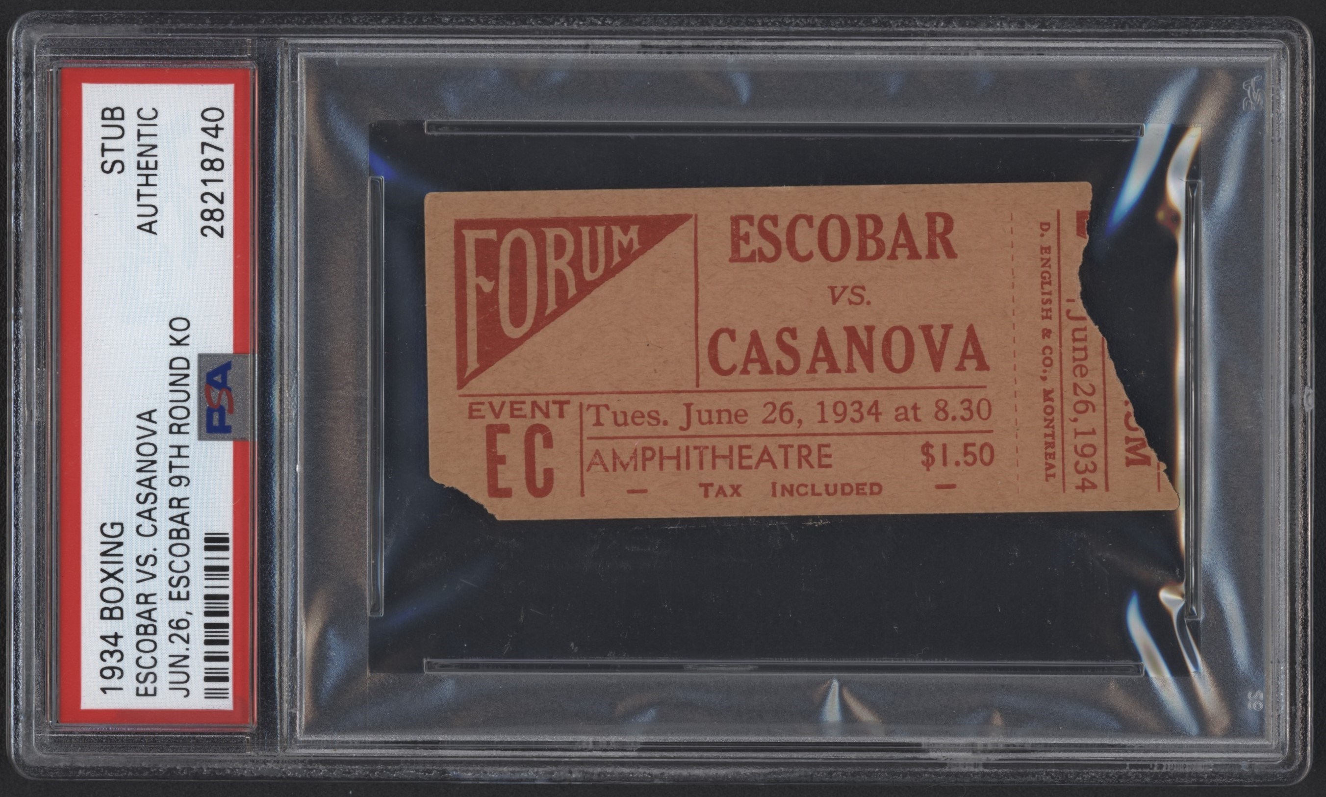 - 1934 Sixto Escobar vs. Rodolfo "Baby" Casanova Ticket Stub