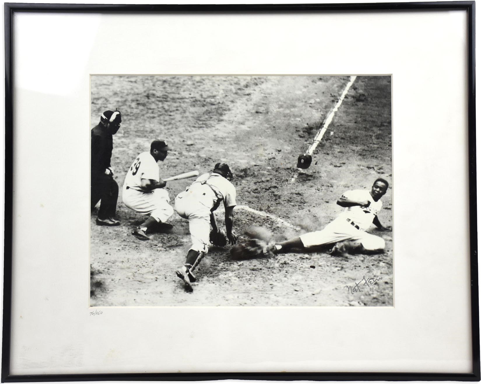Jackie Robinson & Brooklyn Dodgers - Jackie Robinson "Stealing Home" Photograph Signed & by Pulitzer Prize Winner Nat Fein