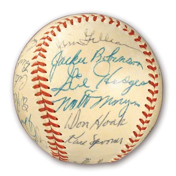 Jackie Robinson & Brooklyn Dodgers - 1955 Brooklyn Dodgers Team Signed Baseball