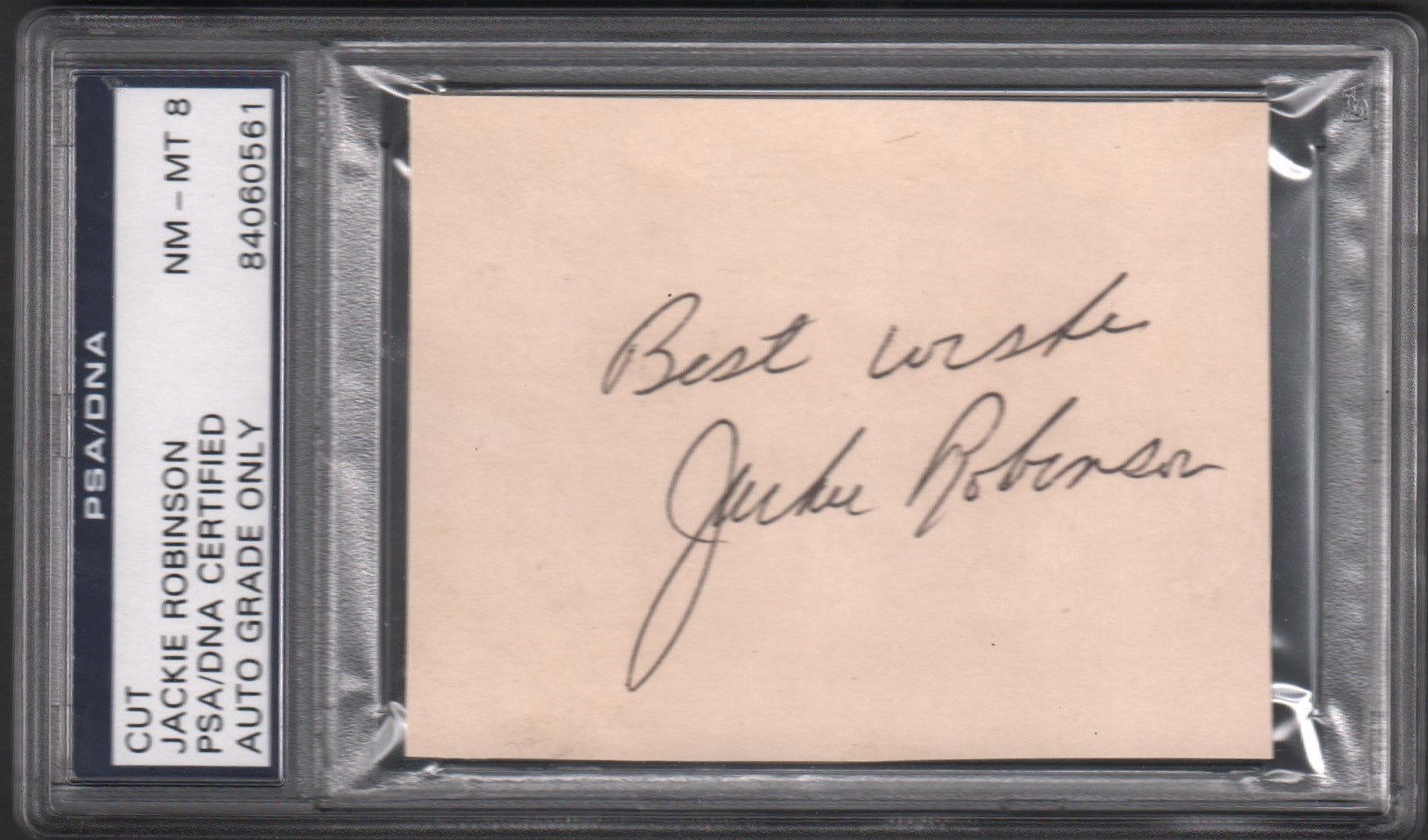 Jackie Robinson & Brooklyn Dodgers - Jackie Robinson Signed Cut PSA/DNA 8 NM-MT