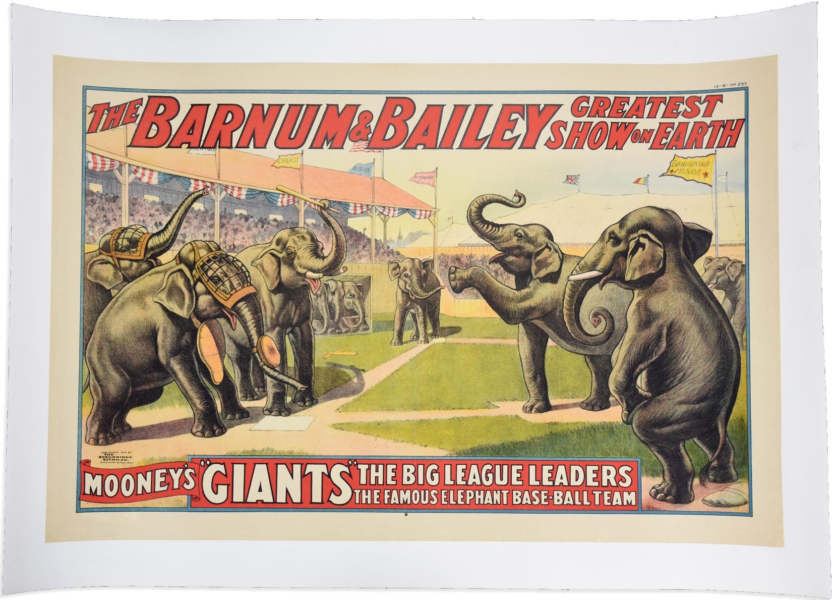 Early Baseball - 1913 Barnum & Bailey Elephant Baseball Circus Poster - "Greatest Poster on Earth"