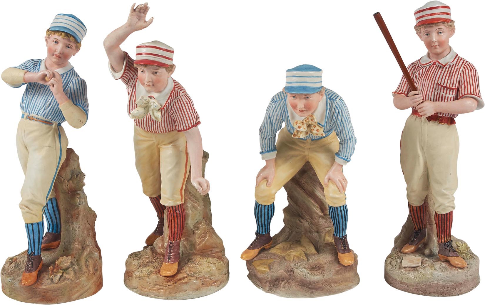 Early Baseball - 1880s Heubach GIANT Baseball Bisque Figures (4) - Finest of the Two Known Sets