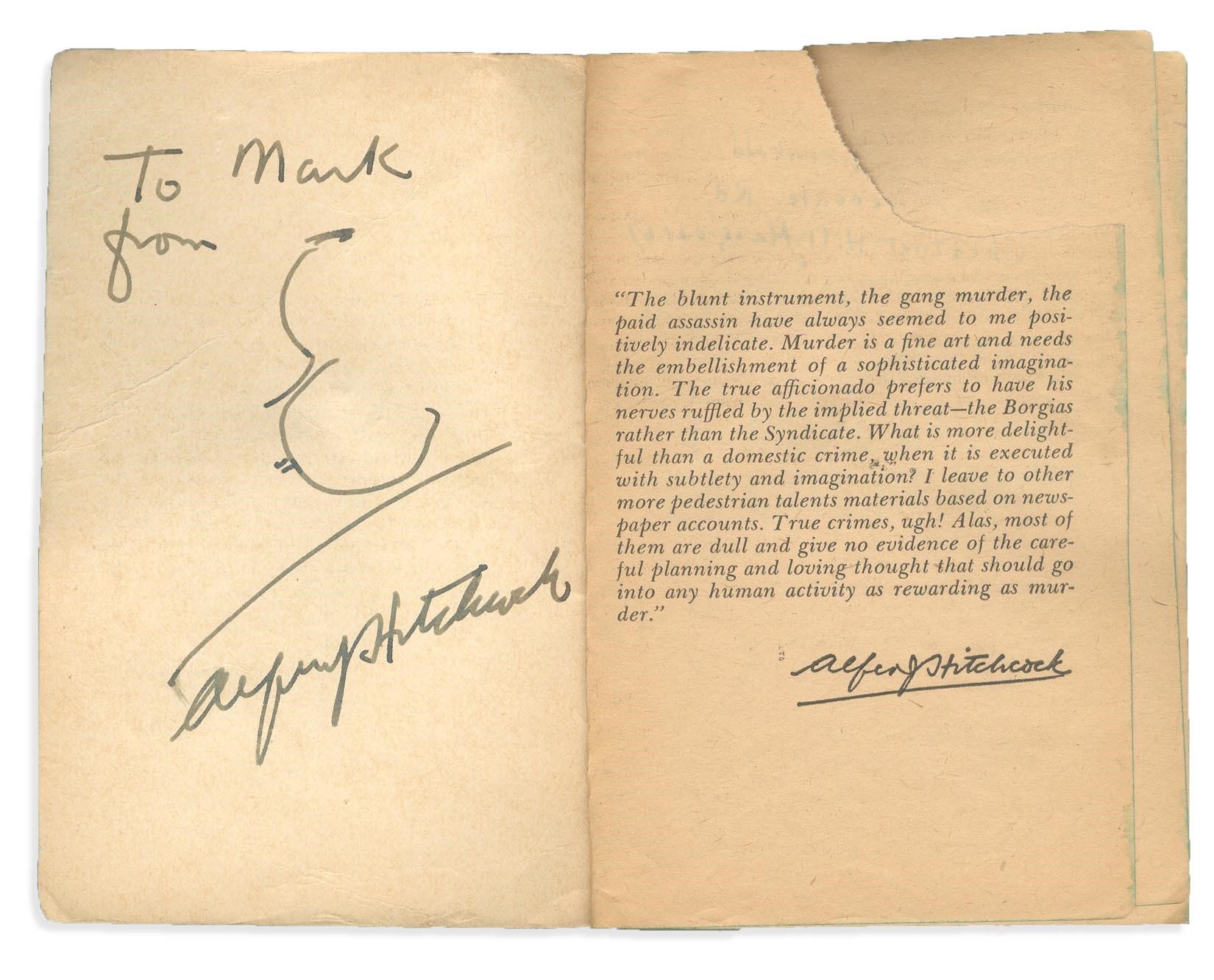 - 1961 Alfred Hitchcock Signed Book with Caricature Sketch