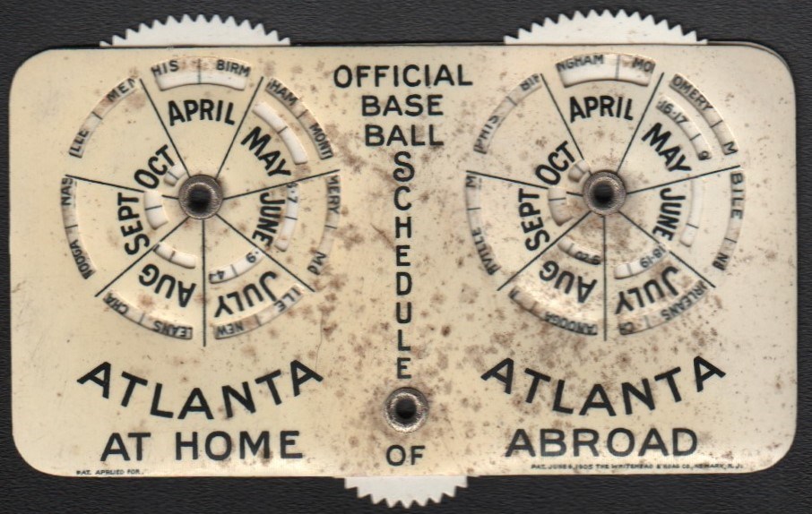 Early Baseball - 1905 Atlanta Crackers Celluloid Schedule
