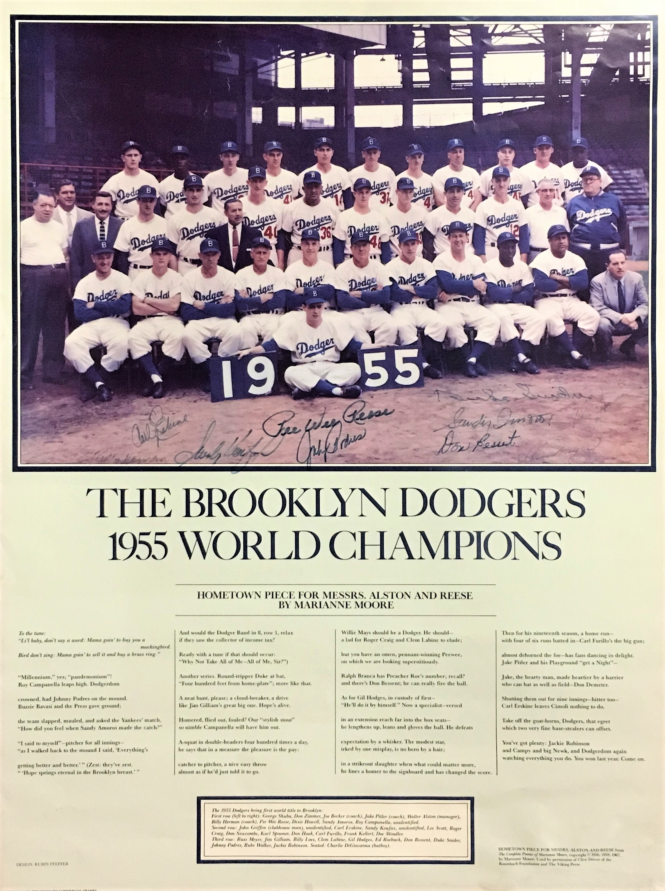 Jackie Robinson & Brooklyn Dodgers - 1955 World Champion Brooklyn Dodgers Team Signed Poster