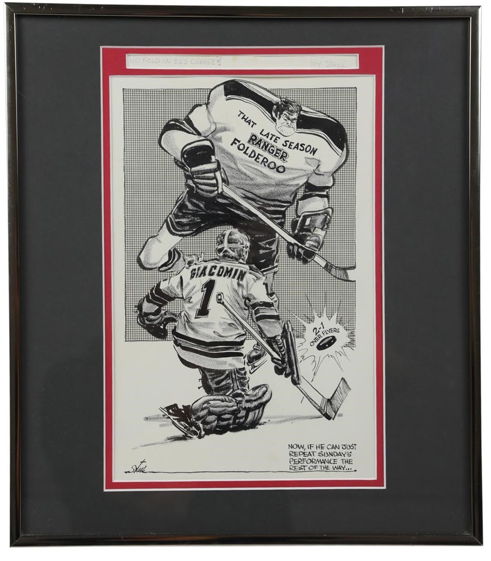 Hockey - 1970s Eddie Giacomin "No Fold in Ed's Crease" Original Artwork by Bruce Stark
