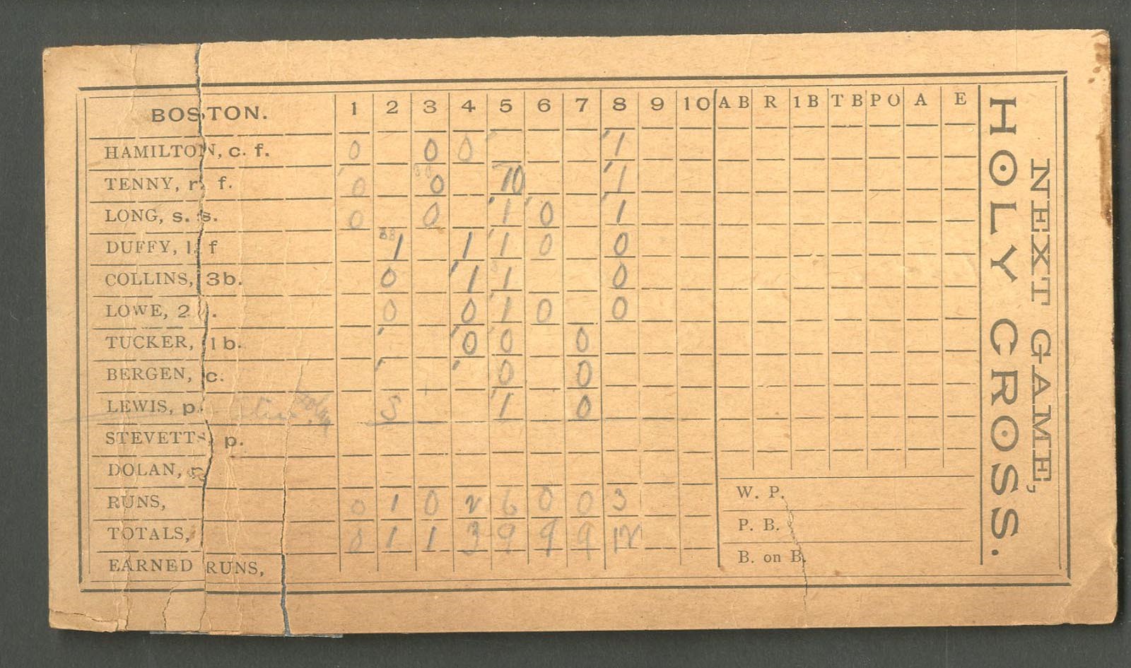 Early Baseball - 1890s College Baseball Scorecards with 1897 NL Champion Boston Beaneaters (11)