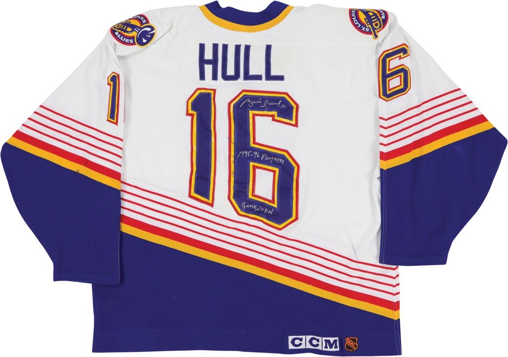 Hockey - 1995-96 Brett Hull St. Louis Blues Stanley Cup Play-Offs Signed Game Worn Jersey (JSA)