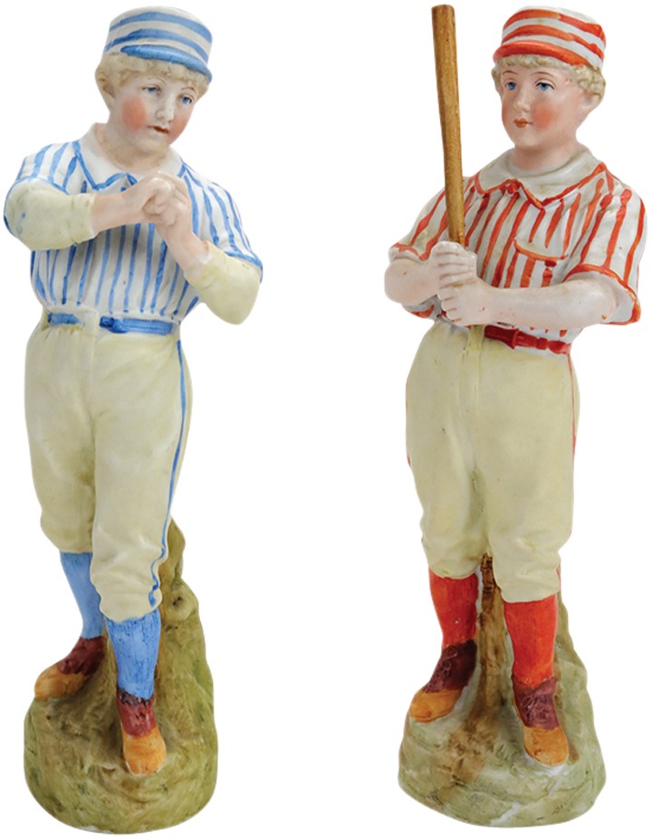 Early Baseball - Pair of 19th Century Heubach Baseball Figures