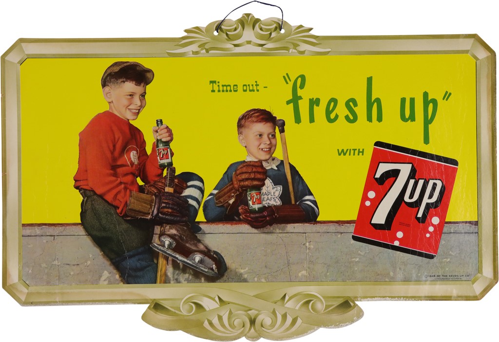 Hockey - 1940s Montreal Canadiens & Toronto Maple Leafs 7-Up Cardboard Sign