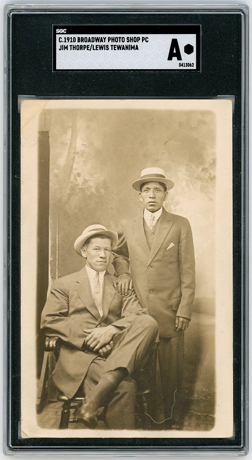 Early Baseball - Circa 1912 Jim Thorpe and Louis Tewanima Real Photo Postcard - Ex Baseball Magazine Archive (SGC)