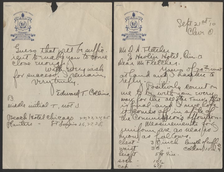 - 1910 Eddie Collins Two-Page "All Star Tour" Handwritten Letter (ex-Christies, JSA)