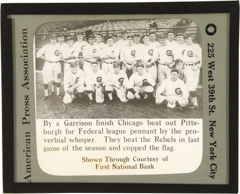 Early Baseball - 1915 Federal League Champion Chicago Whales Magic Lantern Slide feat. Mordecai Brown and Joe Tinker