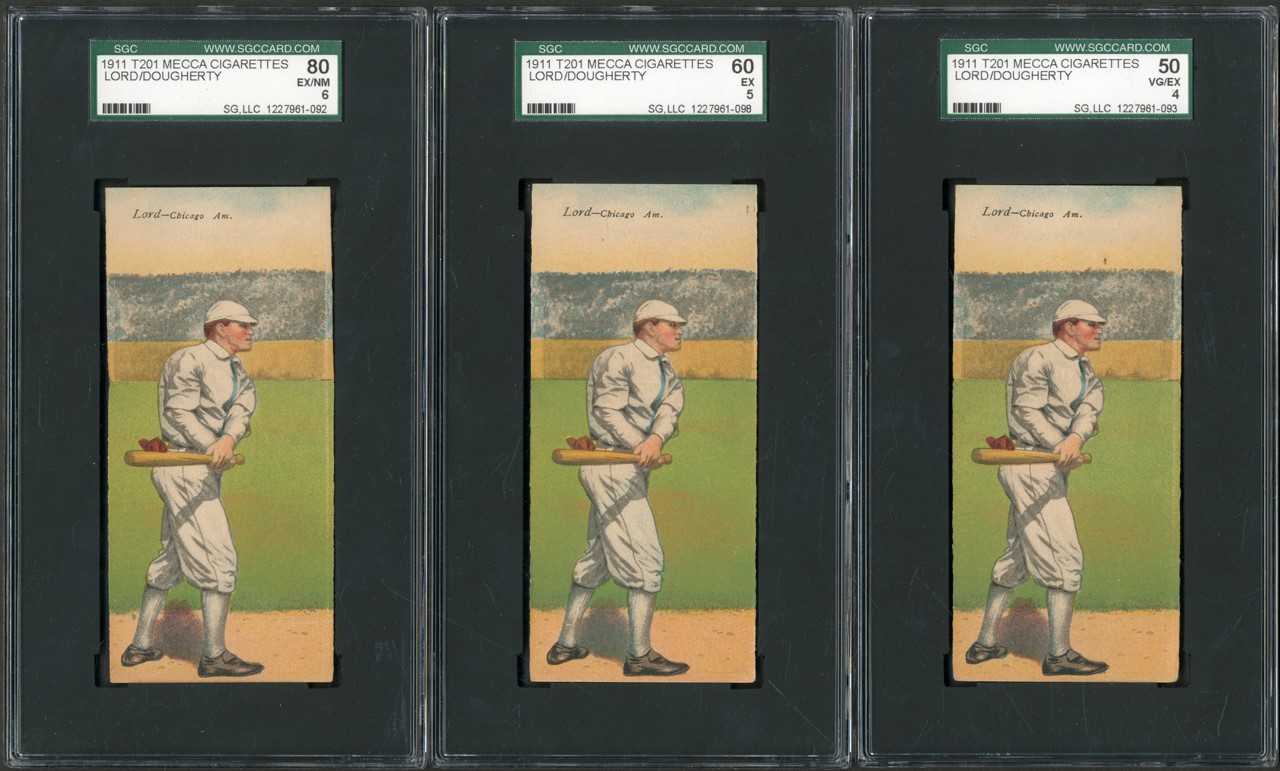 - 1911 T201 Mecca Double Folder Harry Lord/Patsy Dougherty SGC Graded Collection (6)