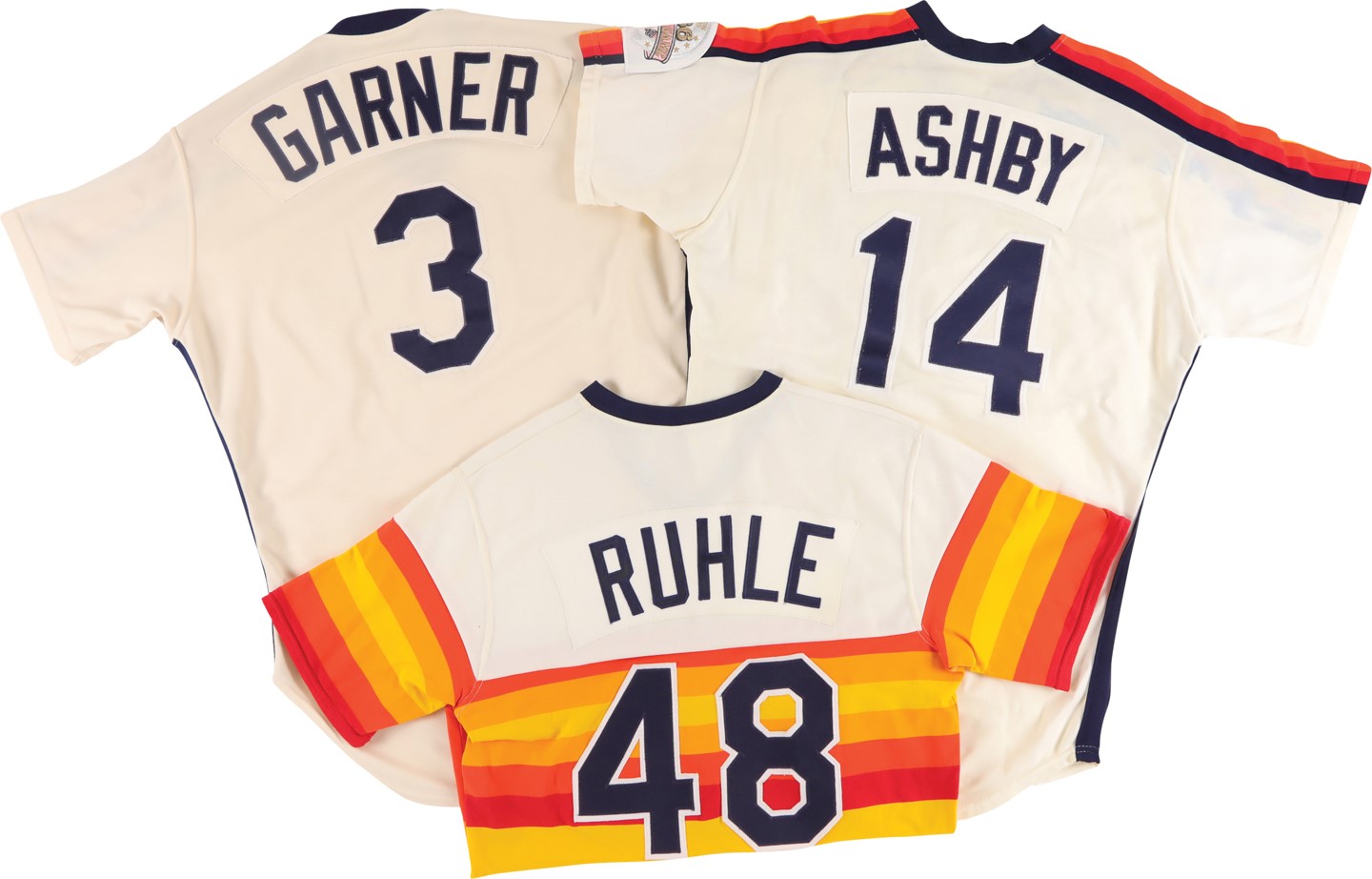 Baseball Equipment - Trio of 1980s Houston Astros Game Worn Jerseys (Ashby, Ruhle, & Garner)