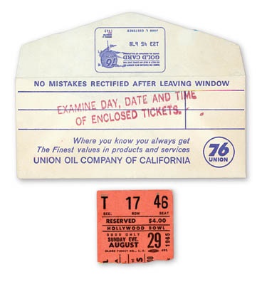 Beatles Tickets - August 29, 1965 Ticket/Envelope