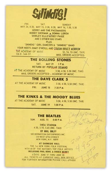 Beatles Tickets - August 15, 1965 Handbill