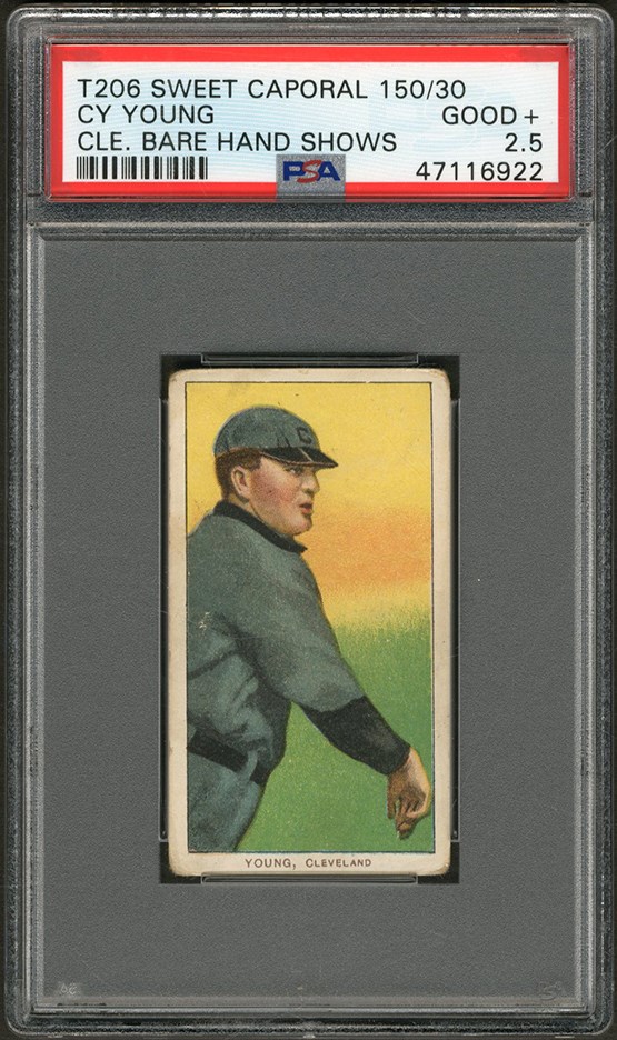 - T206 Sweet Caporal 150/30 Cy Young Bare Hand Shows PSA GD+ 2.5