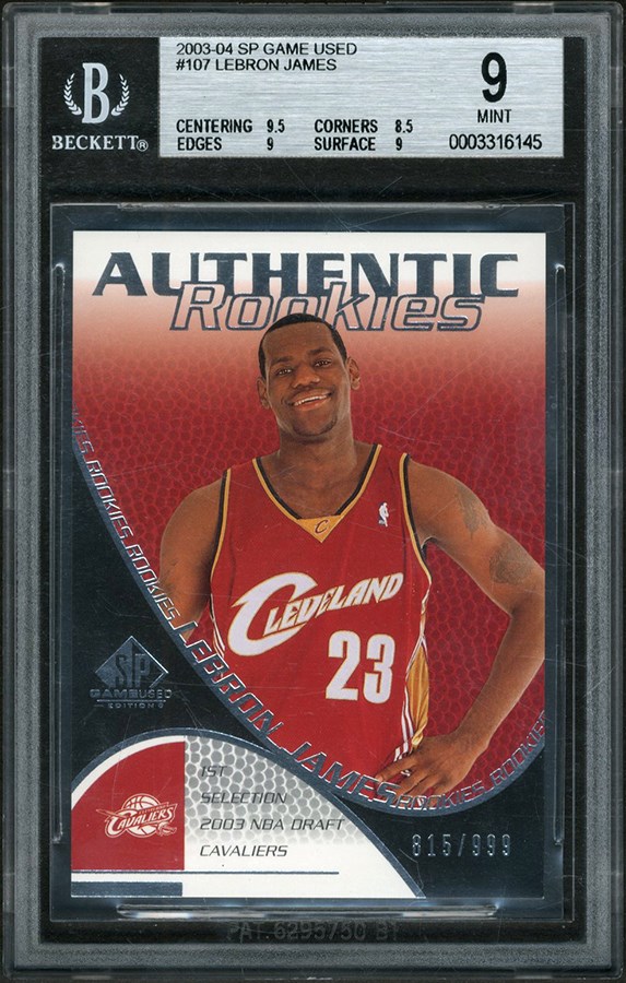 Basketball Cards - 2003-04 SP Game Used Authentic Rookies #107 LeBron James Rookie 815/999 BGS MINT 9