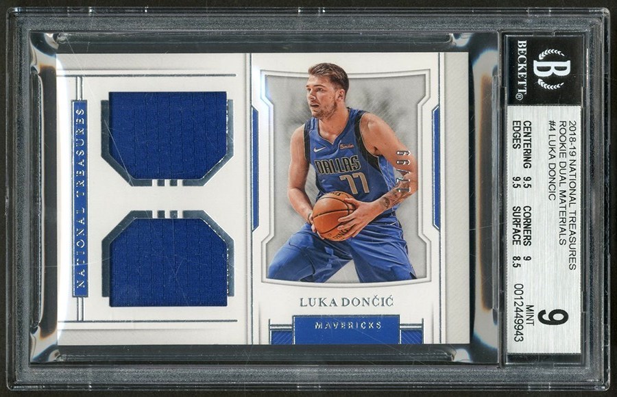 2018-19 National Treasures Luka Doncic Dual Rookie Jersey Card 17/99 BGS MINT 9