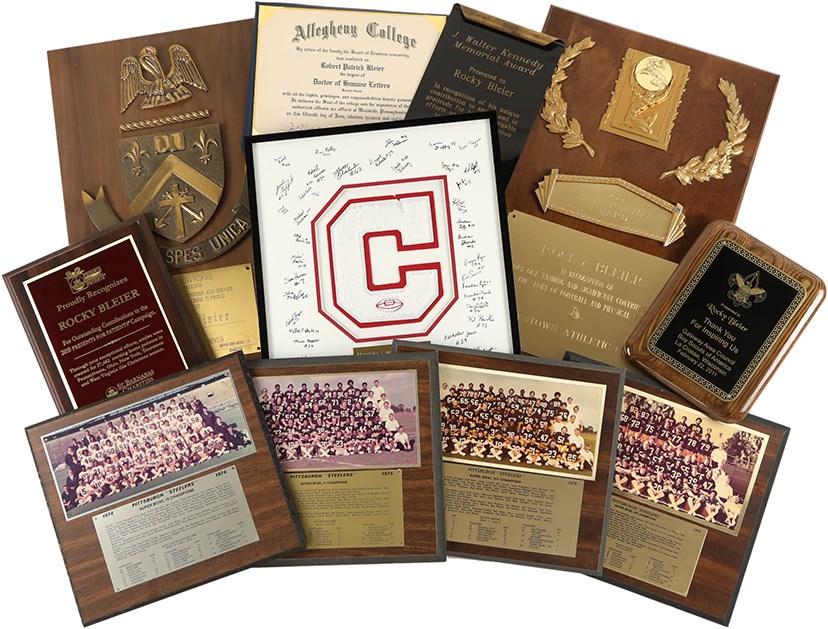 Large Collection of Rocky Bleier Award Plaques and Citations (50+)