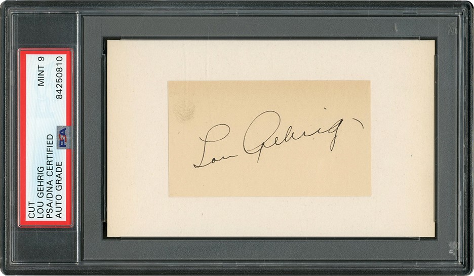 Ruth and Gehrig - Lou Gehrig Signature with Possible Fingerprint (PSA MINT 9)