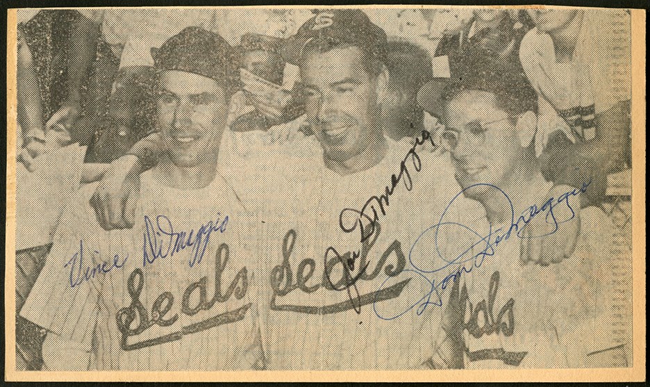 Three DiMaggio Brothers Signed Photo (PSA)