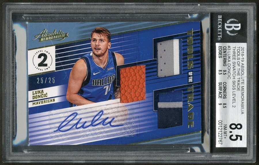 2018-19 Absolute Memorabilia Tools of the Trade #3 Luka Doncic Triple Patch Autograph 25/25 BGS NM-MT+ 8.5 - Auto 10