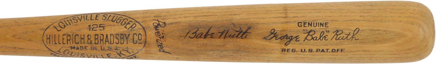 Ruth and Gehrig - Superb 1935 Babe Ruth Signed Bat (PSA)